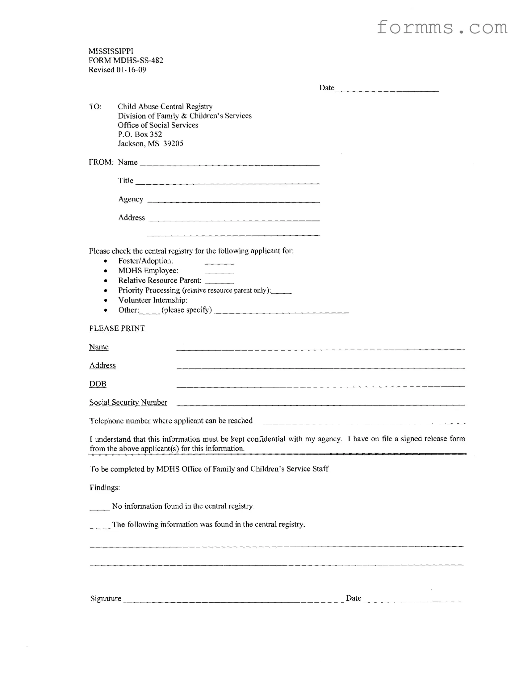 Mdhs Ss 482 Template in PDF