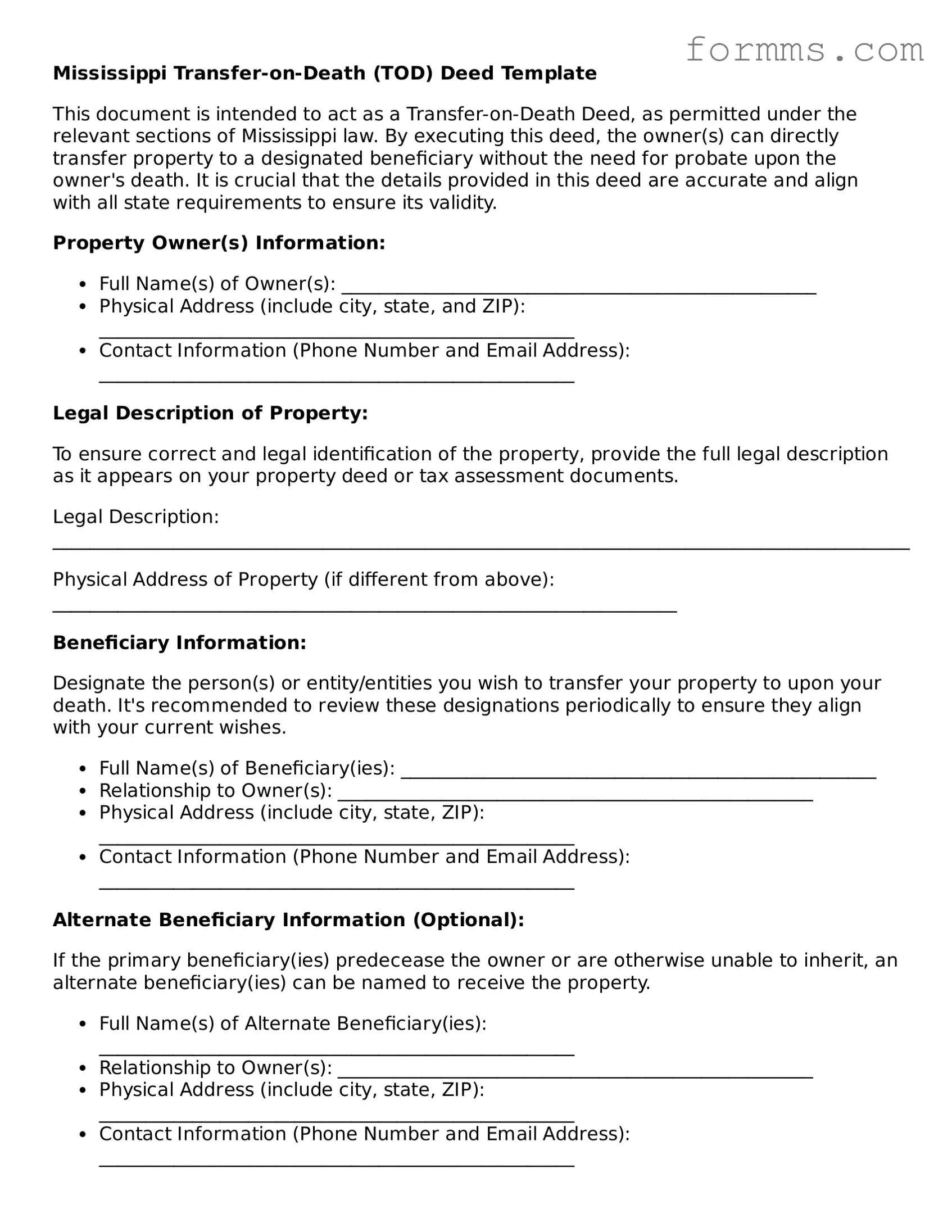 Free Mississippi Transfer-on-Death Deed Form