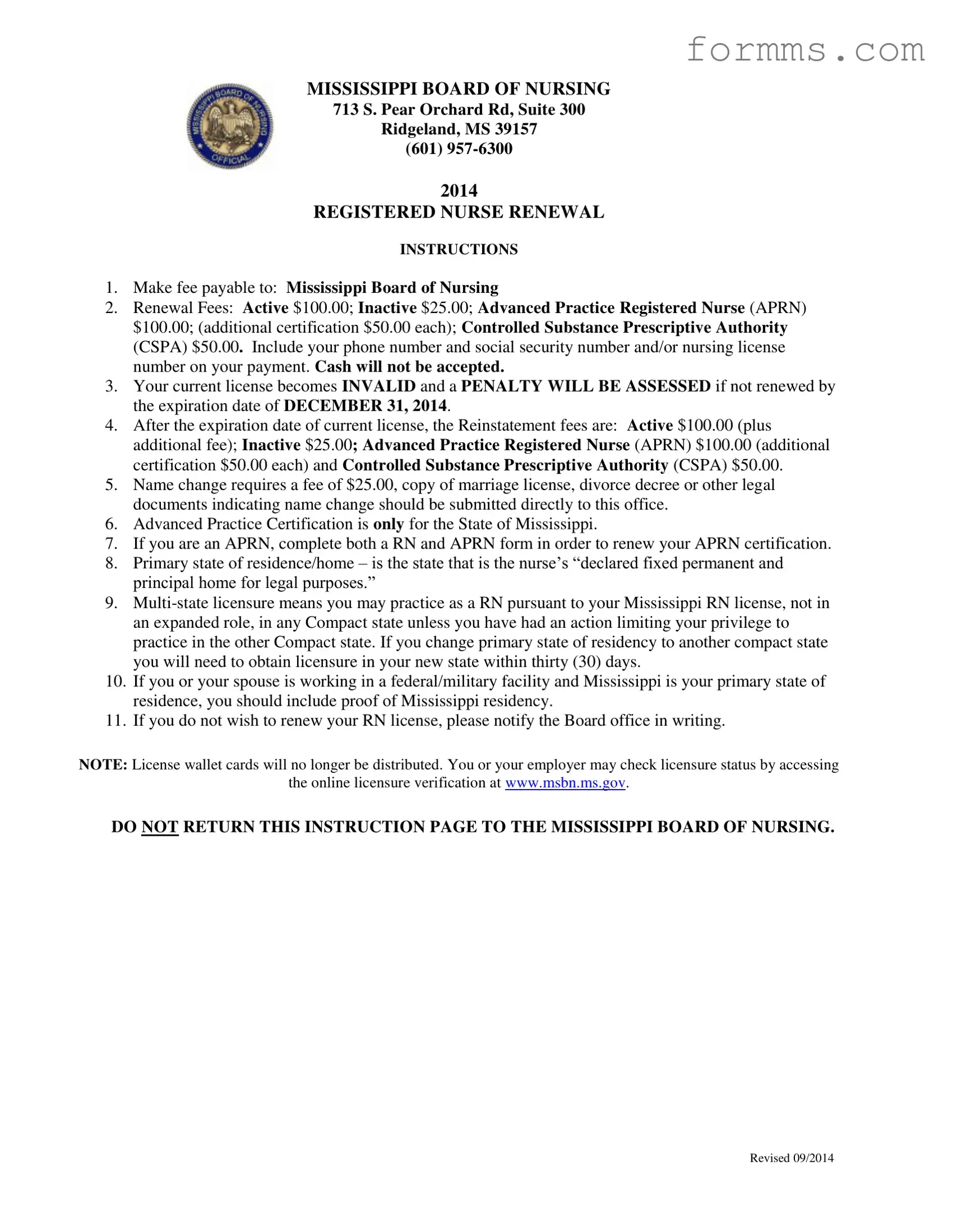 Mississippi Nurse Renewal Template in PDF