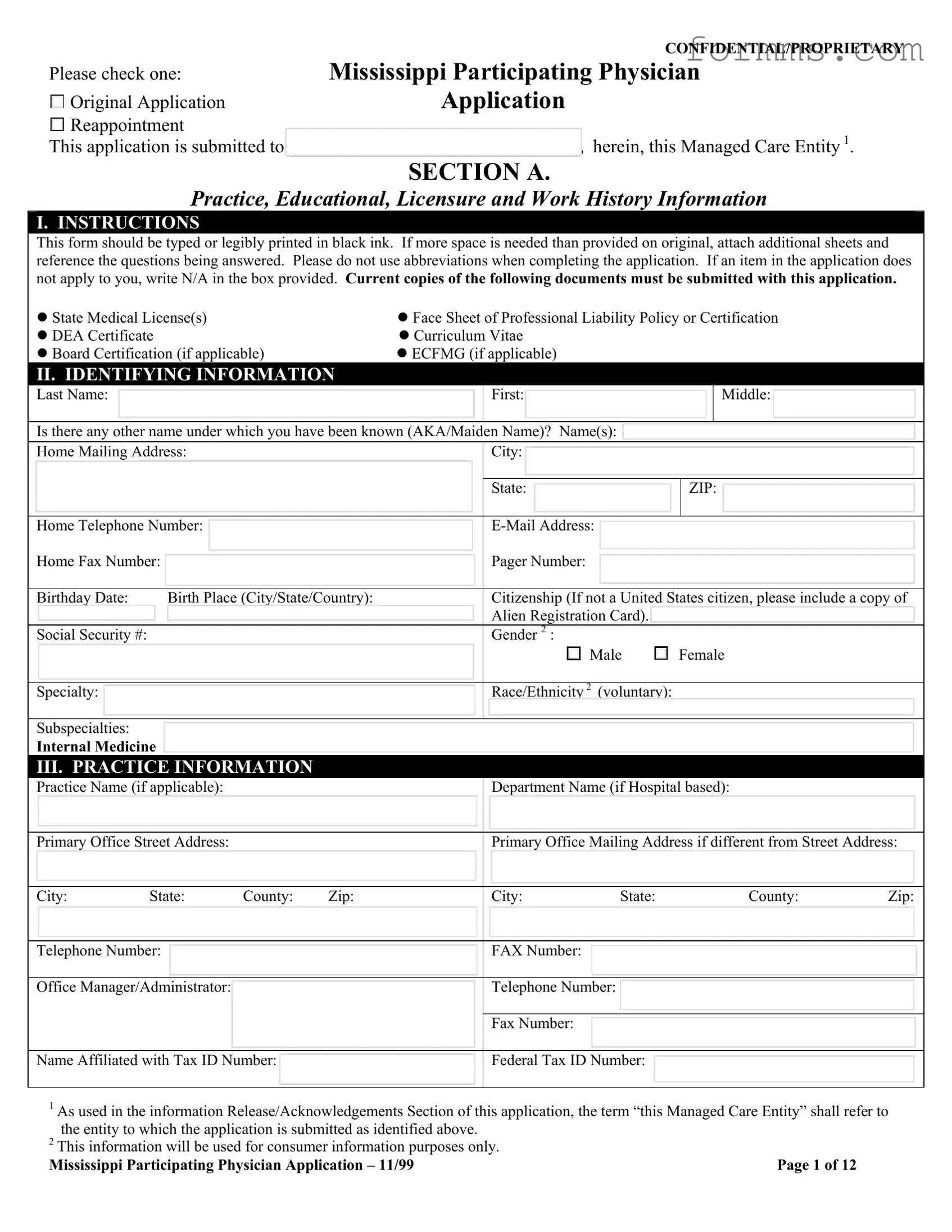 Mississippi Participating Application Template in PDF