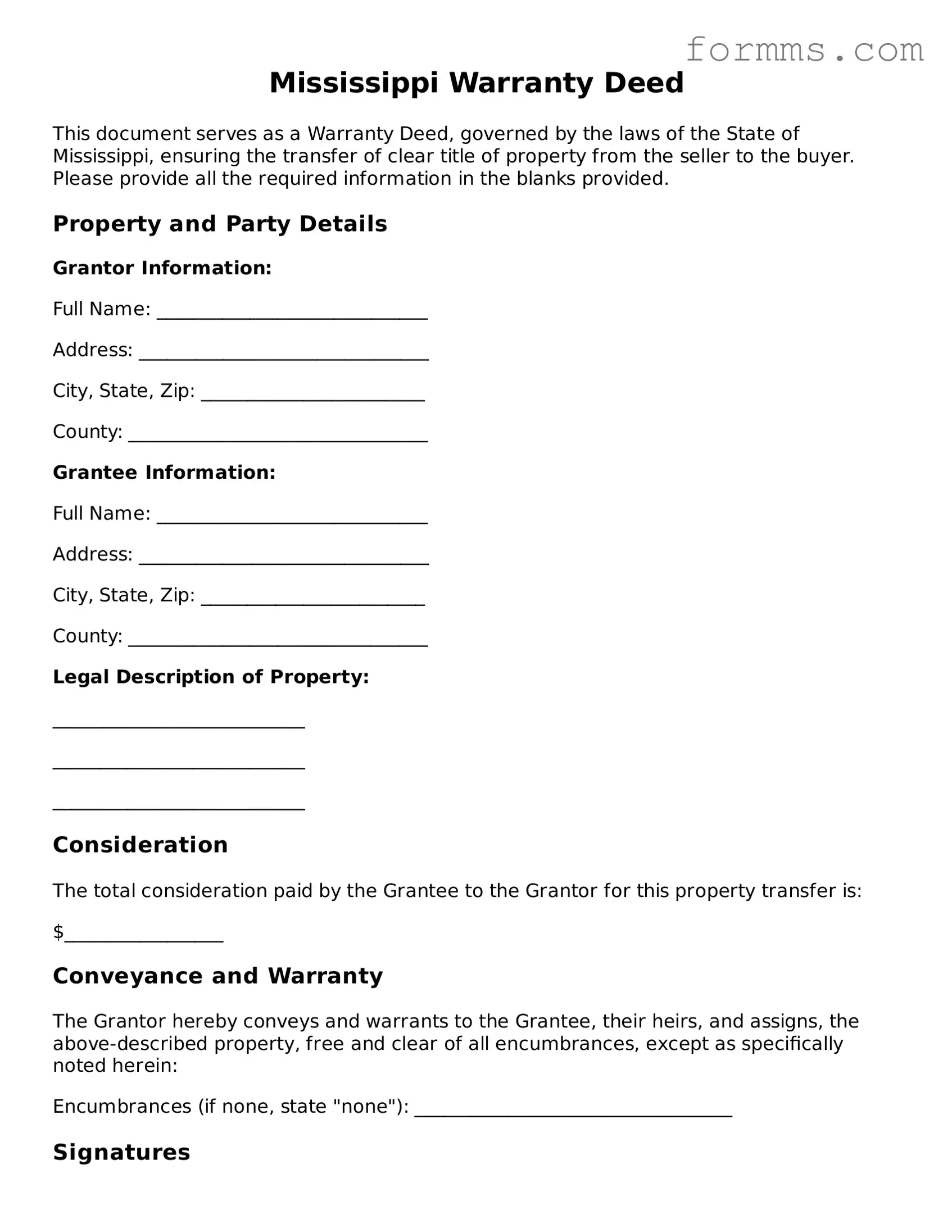 Free Mississippi Deed Form