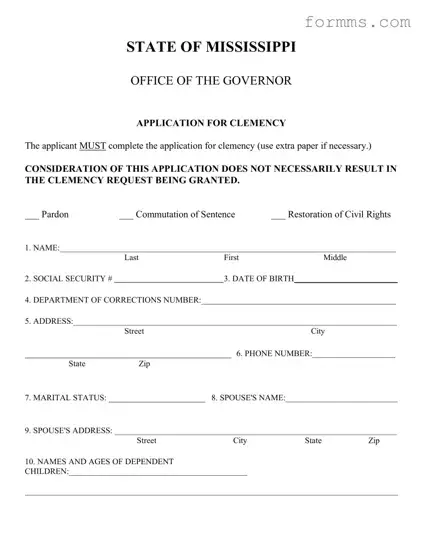 Mississippi Clemency Template in PDF
