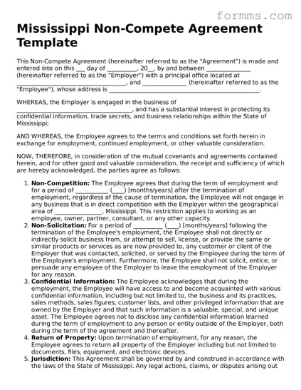 Free Mississippi Non-compete Agreement Form