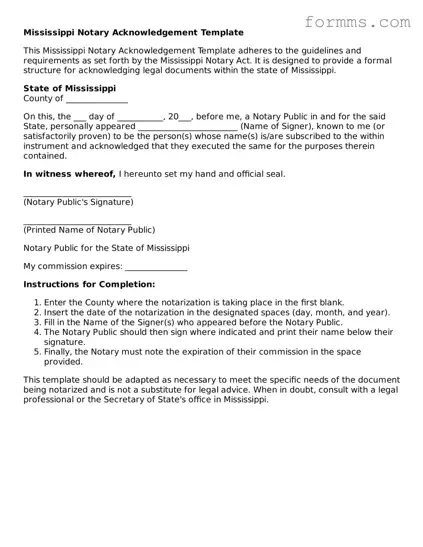 Free Mississippi Notary Acknowledgement Form
