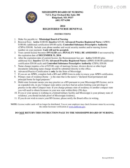 Mississippi Nurse Renewal Template in PDF