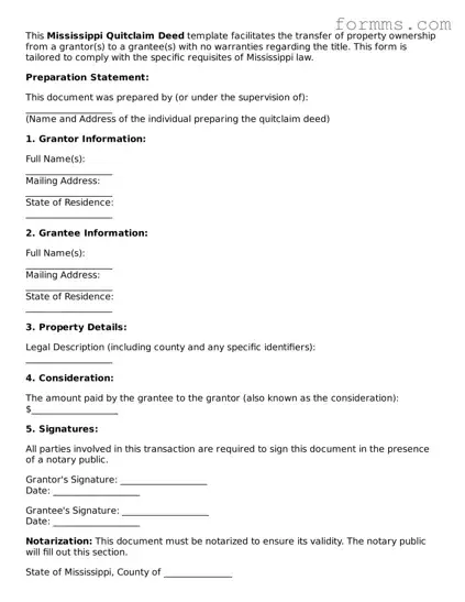 Free Mississippi Quitclaim Deed Form