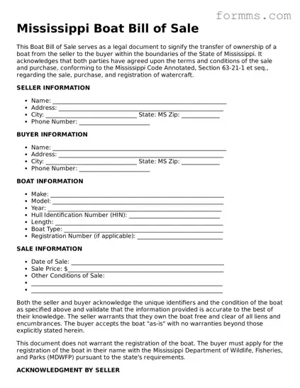 Free Mississippi Boat Bill of Sale Form